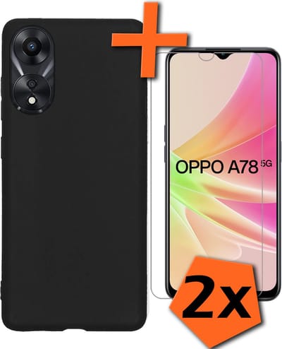 Hoes - Met 2x Screenprotector - Geschikt voor OPPO A78 5G - Sterk & Shockproof - Back Cover - Siliconen Case - Telefoon Hoes - Zwart