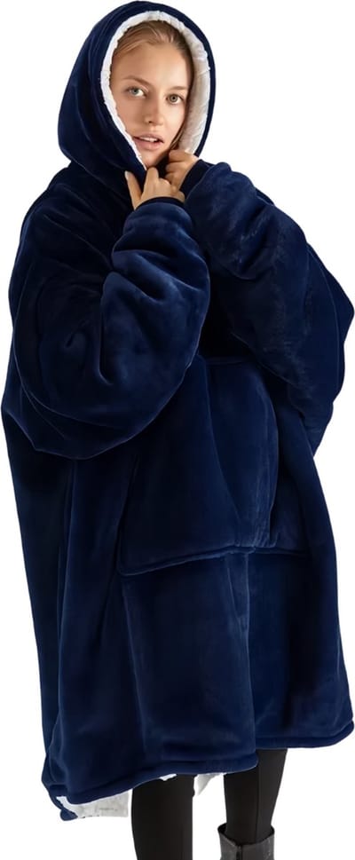 Livano Knuffeldeken - Plaid - Onesie - Hoodie Deken Met Mouwen - Fleece Blanket - Dames - Heren - Kinderen - Extra Zacht - Marine Blauw