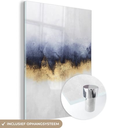 MuchoWow® Glasschilderij 120x160 cm - Schilderij acrylglas - Abstract - Goud - Luxe - Foto op glas - Schilderijen