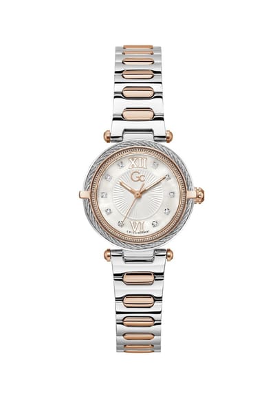 Gc Gc Vogue Cable Mini Small Size Metal Analoog Quartzhorloge Roségoud En Zilver Kast Gemaakt Van 100% Roestvrij Staal En Een Armband Van 100% Roestvrij Staal 30 Z57001L1, Z57002L1