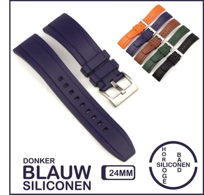 24mm Rubber horlogeband Blauw passend op o.a Casio Seiko Citizen en alle andere merken - 24 mm Bandje - Horlogebandje horlogeband, Siliconen