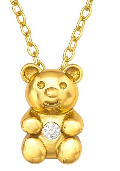 Joy|S - Zilveren beer hanger met ketting 39 cm (extra oogje op 36 cm) - zirkonia - gold plated goudkleur- voor kinderen