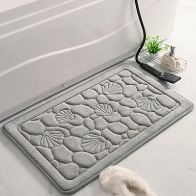 Memory Foam Badmat Schelpenpatroon - Fluweel Zacht Waterabsorberend Sneldroog - Anti-slip Badkamerkleed - Wasbaar - 40x60cm Grijs