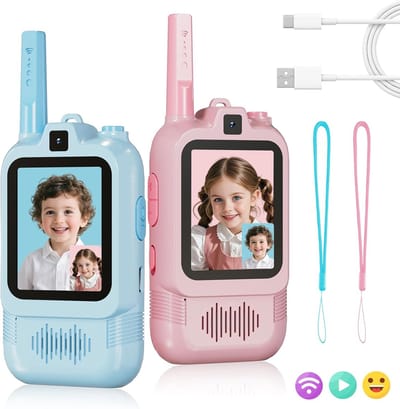2 Set Walkie Talkie - Walkie Talkie voor Kinderen - HD Video & Camera - USB-C Oplaadbaar - Roze & Blauw