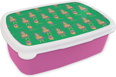 Broodtrommel Roze - Lunchbox - Brooddoos - Masker - Patronen - Carnaval - Joker - 18x12x6 cm - Kinderen - Meisje