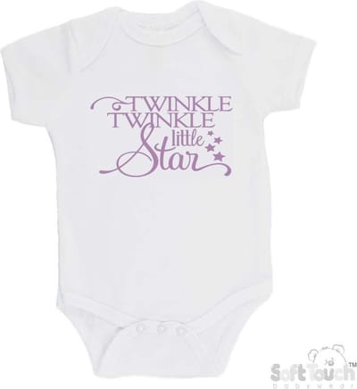 Soft Touch Romper "Twinkle winkle little star" Meisjes Katoen Wit/lila Maat 62/68