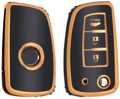 Autosleutel Hoesje geschikt voor Nissan - Sleutelcover - TPU Cover Sleutelhoes - Accessoires - goud