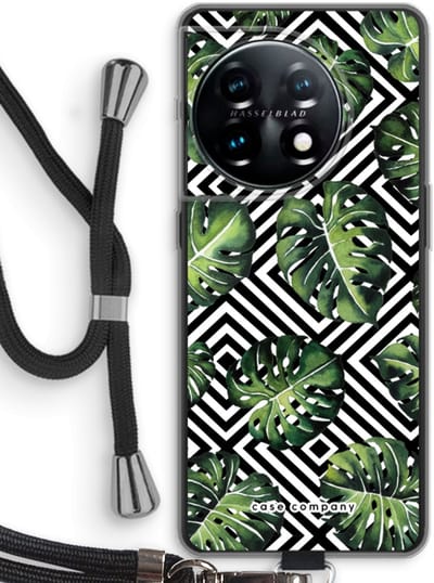 Case Company® - Hoesje met koord geschikt voor OnePlus 11 hoesje met Koord - Geometrische jungle - Telefoonhoesje met Zwart Koord - Bescherming aan alle Kanten en Over de Schermrand
