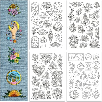 4 vellen 70 stuks bloemen in water oplosbare hand naaien stabilisatoren hemelse stok en steek borduurwerk ontwerpen papier voor stof borduurwerk steek praktijk borduurpatronen transfers