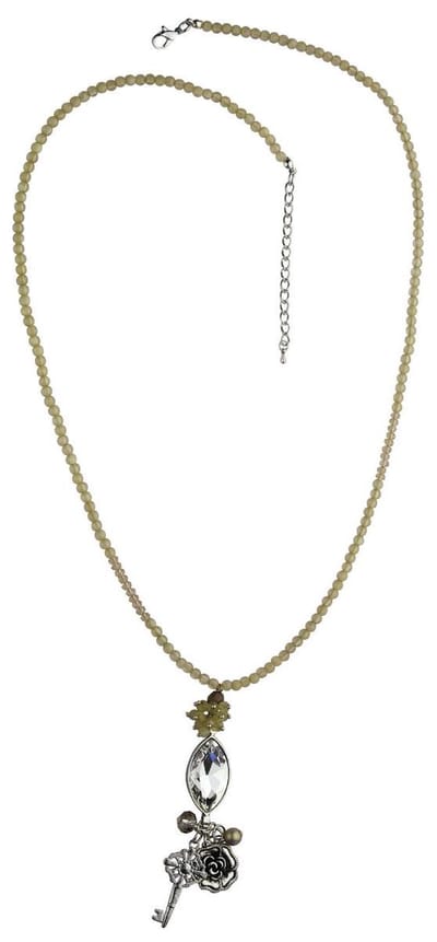 Behave - Lange ketting met sleutel-bloem hanger - Antiek zilverkleur, halfedelsteen, glassteen - Verlengketting