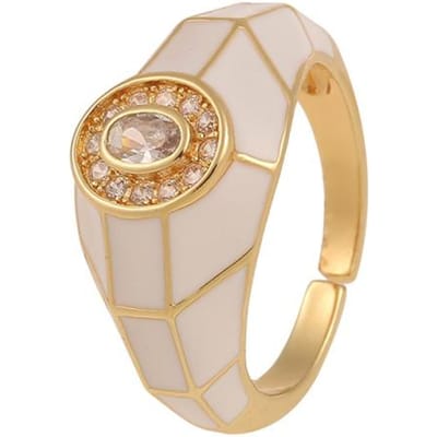 Bague ouverte tendance en émail coloré avec coutures - Bague délicate et contrastée pour femmes et filles - Bijoux géométriques - Cadeaux Resizable