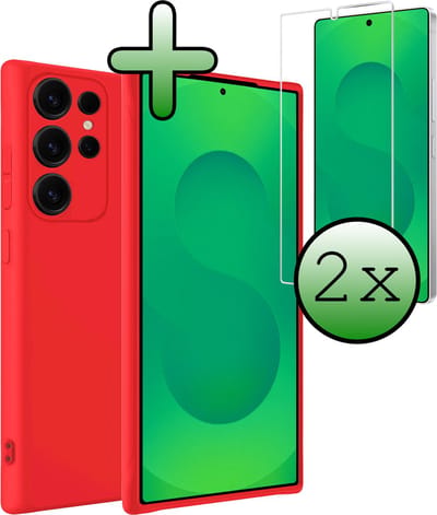Hoesje Met 2x Screenprotector - Geschikt voor Samsung Galaxy S25 Ultra - Sterk & Shockproof - Back Cover - Siliconen Case - Telefoon Hoes - Rood