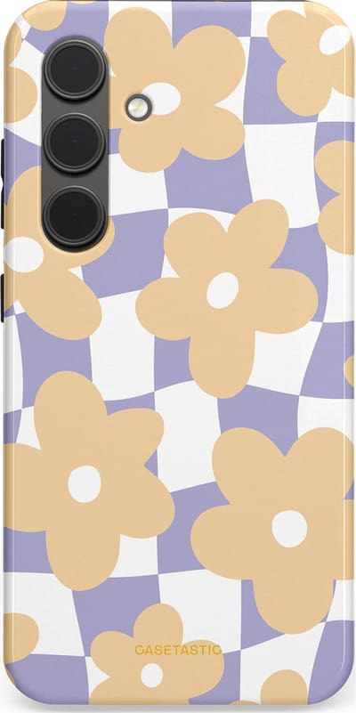 Casetastic hoesje geschikt voor Samsung Galaxy S24 - Dubbellaagse bescherming - Madeliefjes feest - Fashion Case - Zand Wit Lila Zilver