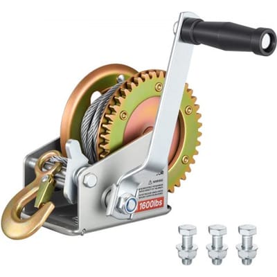 VEVOR handlier met een hefvermogen van 726 kg, handmatige lier met 10 m staalkabel, 4:1 bootlier met tweeweg ratelhandslinger en lasthaak, gecoate handlier voor boten, trailers en vrachtwagens.