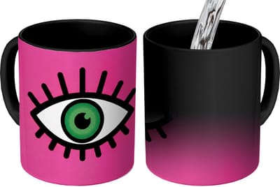 Magische Mok - Foto op Warmte Mokken - Koffiemok - Minimalistisch - Oog - Roze - Magic Mok - Beker - 350 ML - Theemok