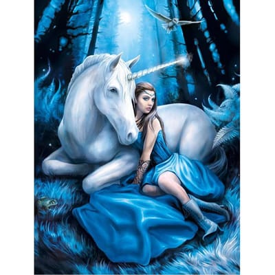 Diamond Craft schilderij Eenhoorn en schoonheid Diamond borduurwerk Craft schilderij dier Diamond Wall Art 20X30CM blue