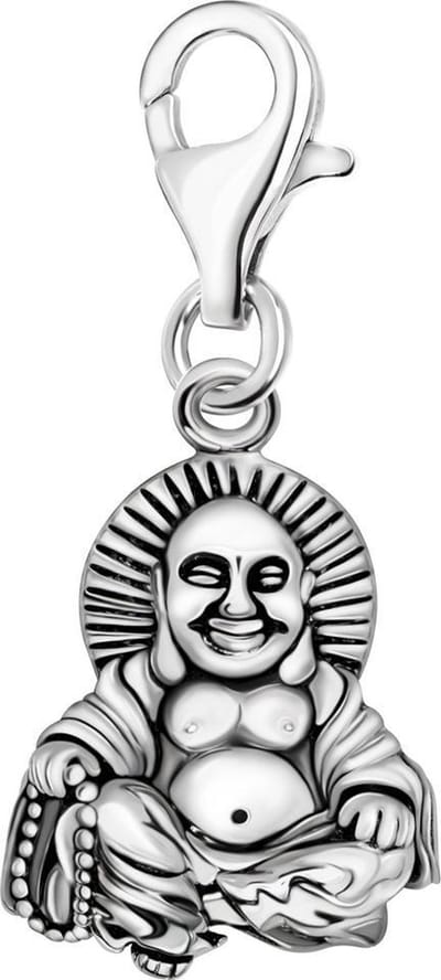Quiges – 925 - Zilver – Charm - Bedel - Hanger - 3D Boeddha - met – sterling - zilver - karabijnslot - geschikt - voor - Bedelarmband HC382