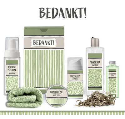 Geschenkset "Bedankt" - 6 producten - 730 gram - Triomf Cosmetica | Giftset voor haar Cadeau Zorgwerk Bedankt geschenk vrijwilliger Vrouw Moeder Oma Vriendin Juf Docent Collega Stagiair Oppas Oppasmoeder Oppasoma Kraam Verzorgster Trainster