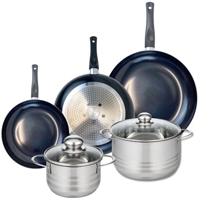 Set van 3 Kookpannen 20, 24 en 28 cm en 2 braadpannen 16 en 20 cm Elo Prima Brillant