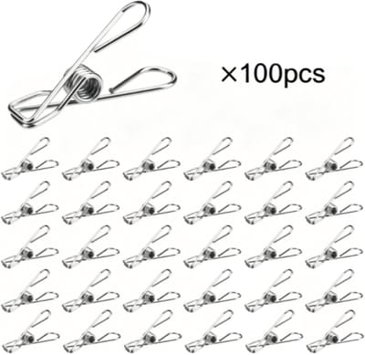 Wasknijpers - Roestvrijstalen clips - Kleine metalen clips - Antislip clips - Geschikt voor handdoeken, sokken, ansichtkaarten en snackzakjes - 100 stuks per verpakking - Zilver