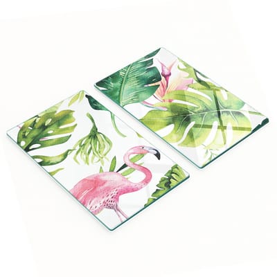 Keukenplanken van gehard glas met flamingo- en bladmotief, 2x30x52 cm