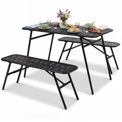 COSTWAY Bierzitgroep van metaal, 3-delige biertafelset, 2 x bierbanken, 1 x biertafel, 120 cm partytentgarnituur, campingtafelset, zitgarnituur, tuinmeubelen voor tuin, terras en balkon