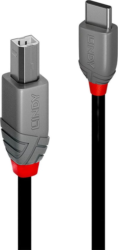 LINDY 36943 USB-kabel USB 2.0 USB-C stekker, USB-B stekker 3.00 m Zwart