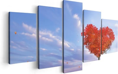 Artaza Canvas Schilderij Vijfluik Rode Liefde Boom In Een Hart Vorm - 100x50 - Foto Op Canvas - Canvas Print