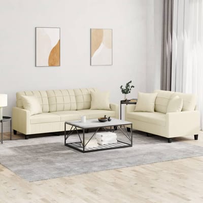 vidaXL - 2-delige - Loungeset - met - kussens - kunstleer - crèmekleurig