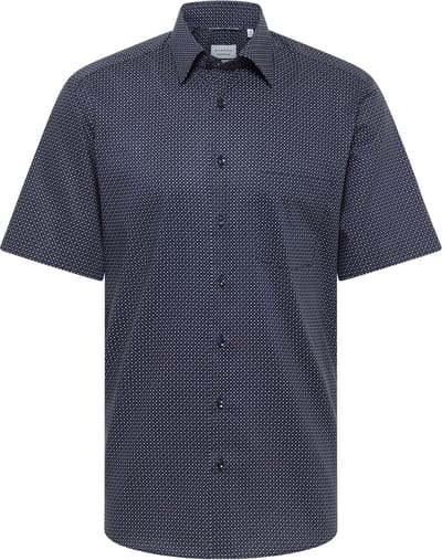 ETERNA modern fit overhemd korte mouw - popeline - donkerblauw met wit - rood en lichtblauw dessin - Strijkvrij - Boordmaat: 45 (EU maat: XXL)