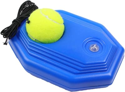 Tennis Rebounder Set - Solo Training - Tennis Oefenen - Gewogen Basis Inclusief - 1 Tennisbal - Blauw Geel