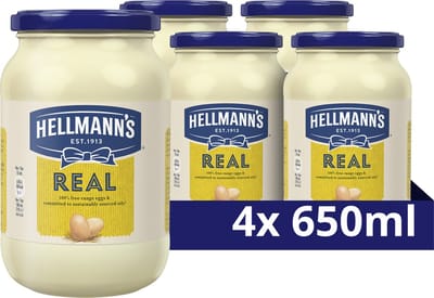 Hellmann's Real - Real - gemaakt met vrije-uitloopeieren - 4 x 650 ml