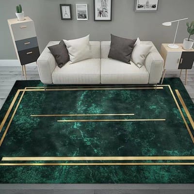 Luxe Moderne Geometrische Woonkamer Tapijten Huisdecoratie Goudgroene Kleden voor Slaapkamer Wasbare Pluizige Grote Oppervlaktemat Bedzijde 120*160cm