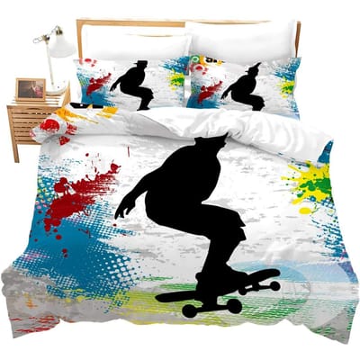 Tiener Skateboard Dekbedovertrek Jongens Hipster Graffiti Stijl Dekbedden Kinderen Extreme Sporten Thema Cool Skate Beddengoed Set US Twin(172*218cm)3pcs