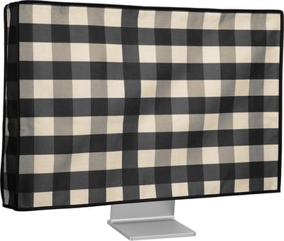 kwmobile stoffen beschermhoes voor monitor - geschikt voor 27-28" Monitor - Afdekhoes van linnen - In zwart / lichtgrijs / wit Geruit design
