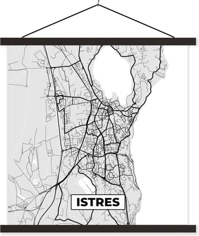 Posterhanger incl. Poster 60x60 cm - Schoolplaat - Stadskaart - Frankrijk - Kaart - Istres - Plattegrond - Textielposter - Zwarte latten - Stadskaart
