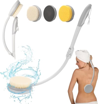 Multifunctionele Rugborstel met Lange Steel – Opvouwbare Badborstel met Verwisselbare Pads