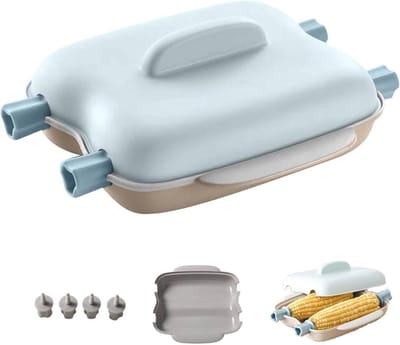 Stoompan - Maïsstomer voor stoomkoker - zoete maïskoker - maïsstomer voor stoomkoker - Maïskolfkoker met deksel en handgreep, vaatwasmachinebestendig en BPA-vrij - draagbaar geschikt voor keuken/kantoor/studentenhuis ( blue)