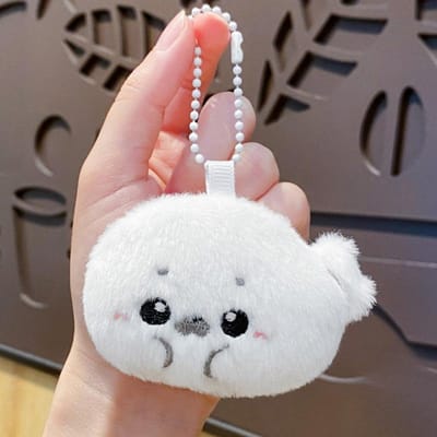 Porte-clés en peluche phoque mignon et doux Pendentif animal marin en peluche amusant Porte-clés moelleux Kawaii Ornements de voiture Décoration de sac à dos Cadeau de Noël gray