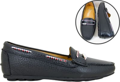 Stravers - Luxe Mocassins gevlochten rand Maat 42 Dames Grote Maten Zwarte Leren Instappers