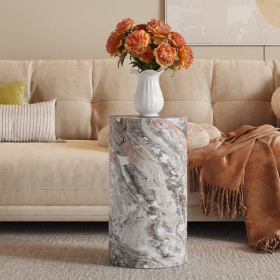 DESMIU Ronde Salontafel Met Marmerlook En Stevige MDF Constructie Voor Woonkamer En Lounge Ruimtes Grijs 30x55 Cm