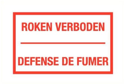 Roken verboden bord met tekst, tweetalig - kunststof 400 x 250 mm