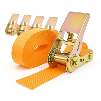 5x Professionele ratelsjorband Spanband 1-delig 6m 0,8t 0,8tot 800 kg TÜV/GS ORANJE