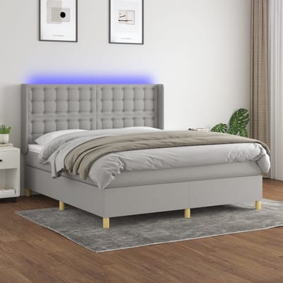 vidaXL - Boxspring - met - matras - en - LED - stof - lichtgrijs - 180x200 - cm