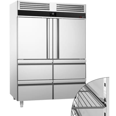 GGM Gastro Tiefkühlschrank Edelstahl PREMIUM - GN 2/1 - 1400 Liter - mit 2 Halbtüren & 4 Schubladen