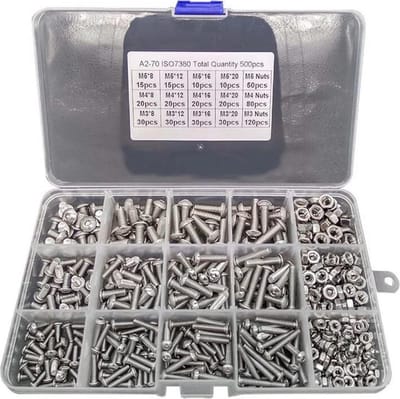 500 Delige - Schroevenset - Assortimentdoos - Metrisch - Inbus Bolkop Schroeven - RVS - LOUZIR