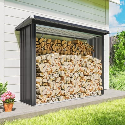 Wishdor Luxe Houtopslag Buiten (213x150cm) - Haardhoutberging van Gegalvaniseerd Staal - Overkapping met Schuin Dak - Antraciet