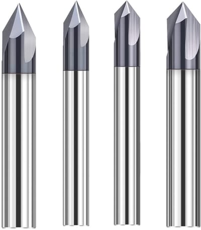 4-delige CNC Freesbitset met V-groeven, 60 en 90 graden, 4 mm en 6 mm, TiAlN Gecoat