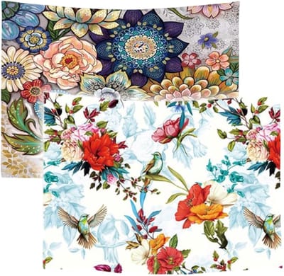 Ulticool Wandkleed - Bloemen Natuur Kunst - Set van 2 designs – 73 cm x 95 cm – Decoratie Lente - Schilderij Wandtapijt Stof – Poster Art – voor Mama Moeder Vrouw