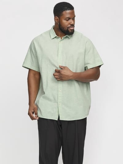 JACK&JONES PLUS JJEBREEZE LINEN BLEND SHIRT SS SN PLS Heren Overhemd - Chambray Blue